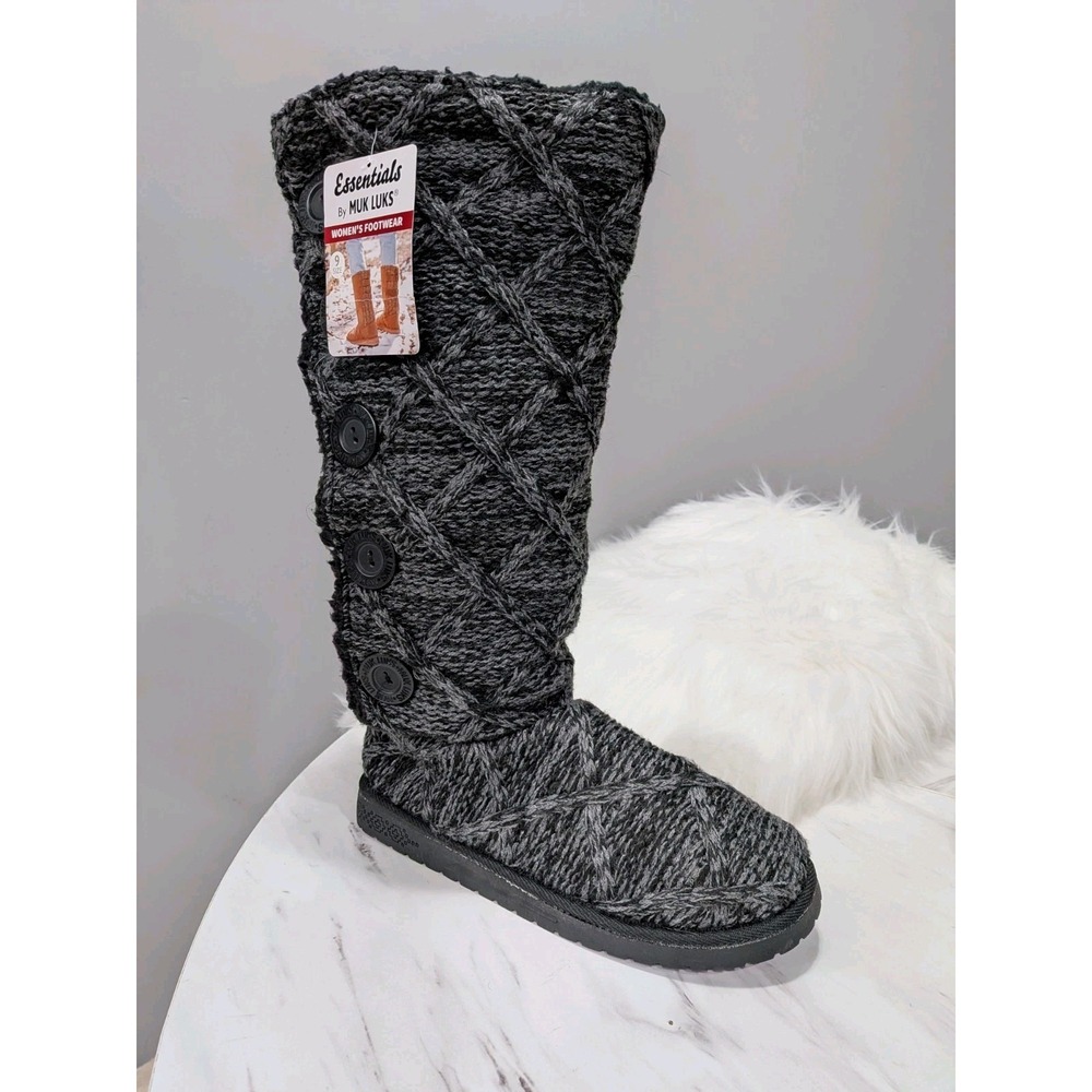 NEW SIZE 9 Muk Luks Womens Malena Flat Heel Slouch Boots Grey Black TALL